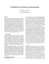A Foundation for Trait-Based Metaprogramming