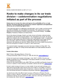Kesko to Make Changes in Its Car Trade Division – Codetermination Negotiations Initiated As Part of the Process
