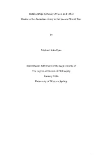 Relationships Between Officers and Other Ranks in the Australian Army in the Second World War