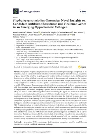 Staphylococcus Arlettae Genomics: Novel Insights on Candidate Antibiotic Resistance and Virulence Genes in an Emerging Opportunistic Pathogen
