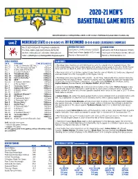 2020-21 Men's Basketball GAME NOTES