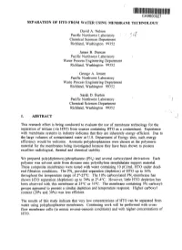 Ca9600927 Separation of Hto from Water Using Membrane Technology