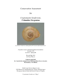 Conservation Assessment for Cryptomastix Hendersoni