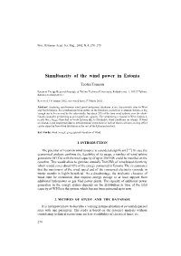 Simultaneity of the Wind Power in Estonia
