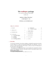 The Mathspec Package Font Selection for Mathematics with Xǝlatex Version 0.2B