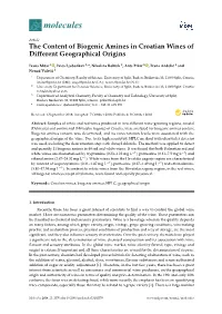 The Content of Biogenic Amines in Croatian Wines of Different Geographical Origins