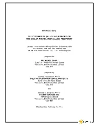 2018 Technical (Ni 43-101) Report on the Decar Nickel-Iron Alloy Property
