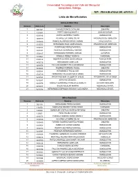 XIV. PROGRAMAS DE APOYO Lista De Beneficiarios