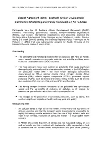 Draft Sadc Regional Policy Framework on Air Pollution