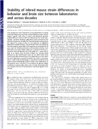 Stability of Inbred Mouse Strain Differences in Behavior and Brain Size Between Laboratories and Across Decades