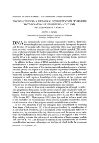 Recombination of Escherzchza Colz and Bacteriophage Lambda