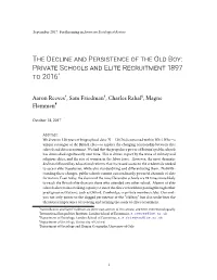 The Decline and Persistence of the Old Boy: Private Schools and Elite