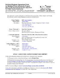 Architect/Engineer Agreement Form for Multiple-Prime (University Project)