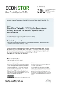 Heart Rate Variability (HRV) Biofeedback: a New Training Approach for Operator's Performance Enhancement