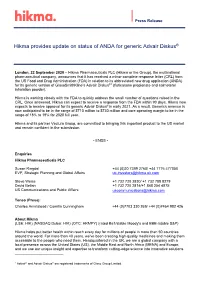 Hikma Provides Update on Status of ANDA for Generic Advair Diskus®