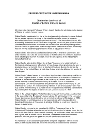PROFESSOR WALTER JOSEPH KAMBA Citation for Conferral Of