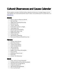 Cultural Observances and Causes Calendar (PDF)
