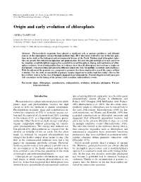 Origin and Early Evolution of Chloroplasts