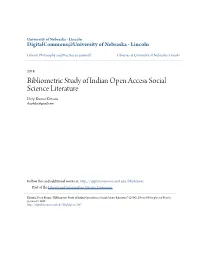 Bibliometric Study of Indian Open Access Social Science Literature Deep Kumar Kirtania Deepkrlis@Gmail.Com
