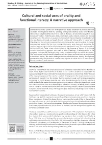 Cultural and Social Uses of Orality and Functional Literacy: a Narrative Approach