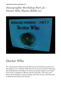 Discographic Workshop Part 3A – Doctor Who Theme (RESL 11)