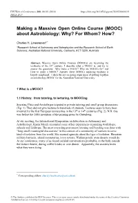 Making a Massive Open Online Course (MOOC) About Astrobiology: Why? for Whom? How?