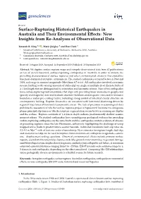 Surface-Rupturing Historical Earthquakes in Australia and Their Environmental Eﬀects: New Insights from Re-Analyses of Observational Data