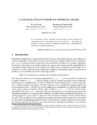 A Selection of Lower Bounds for Arithmetic Circuits