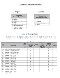 Alphabetical Earn Code Index