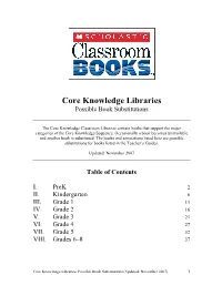 Core Knowledge Libraries Possible Book Substitutions
