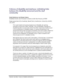 Cultures of Disability and Deafness: Rethinking Links Between the Disability Movement and the Deaf Community
