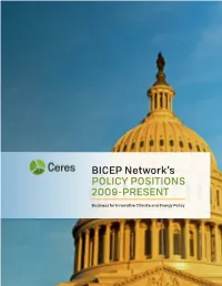 Ceres BICEP Network Policy Positions from 2009-2021
