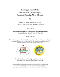 Geologic Map of the Becker SW 7.5-Minute Quadrangle, Socorro
