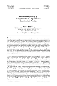 Preventive Diplomacy by Intergovernmental Organizations: Learning from Practice