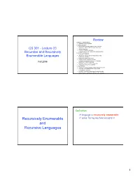 Recursively Enumerable and Recursive Languages