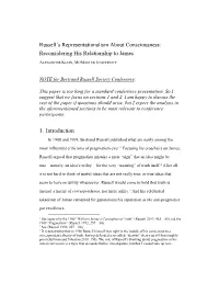 Russell's Representationalism About Consciousness: Reconsidering His Relationship to James 1. Introduction
