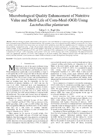 Microbiological Quality Enhancement of Nutritive Value and Shelf-Life of Corn-Meal (OGI) Using Lactobacillus Plantarum