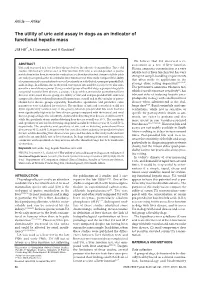 The Utility of Uric Acid Assay in Dogs As an Indicator of Functional Hepatic Mass