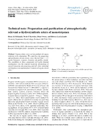 Preparation and Purification of Atmospherically Relevant Α