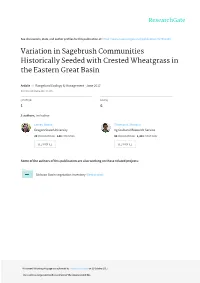 Variation in Sagebrush Communities Historically Seeded with Crested Wheatgrass in the Eastern Great Basin