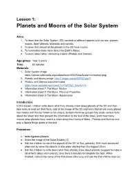 Lesson 1: Planets and Moons of the Solar System