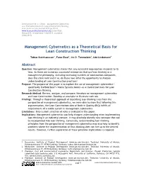 Management Cybernetics As a Theoretical Basis for Lean Construction Thinking