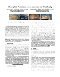 Memory Task Performance Across Augmented and Virtual Reality