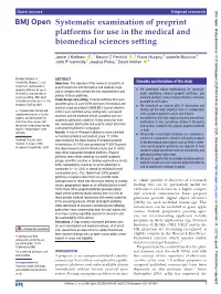 Systematic Examination of Preprint Platforms for Use in the Medical and Biomedical Sciences Setting