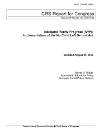 Adequate Yearly Progress (AYP): Implementation of the No Child Left Behind Act