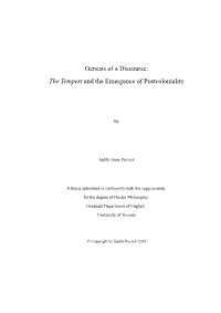 Genesis of a Discourse: the Tempest and the Emergence of Postcoloniality