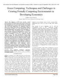 Green Computing: Techniques and Challenges in Creating Friendly Computing Environments in Developing Economies