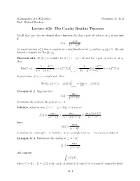 Lecture #31: the Cauchy Residue Theorem
