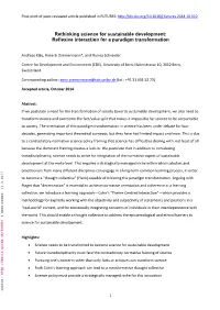 Rethinking Science for Sustainable Development: Reflexive Interaction for a Paradigm Transformation