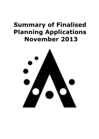 Summary of Finalised Planning Applications November 2013 Summary of Finalised Planning Applications November 2013